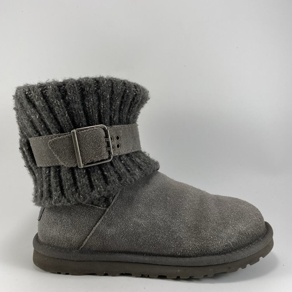 UGG Australia Cambridge Knit Suede 1006013 Sweater Boots Grey Womens Size 6